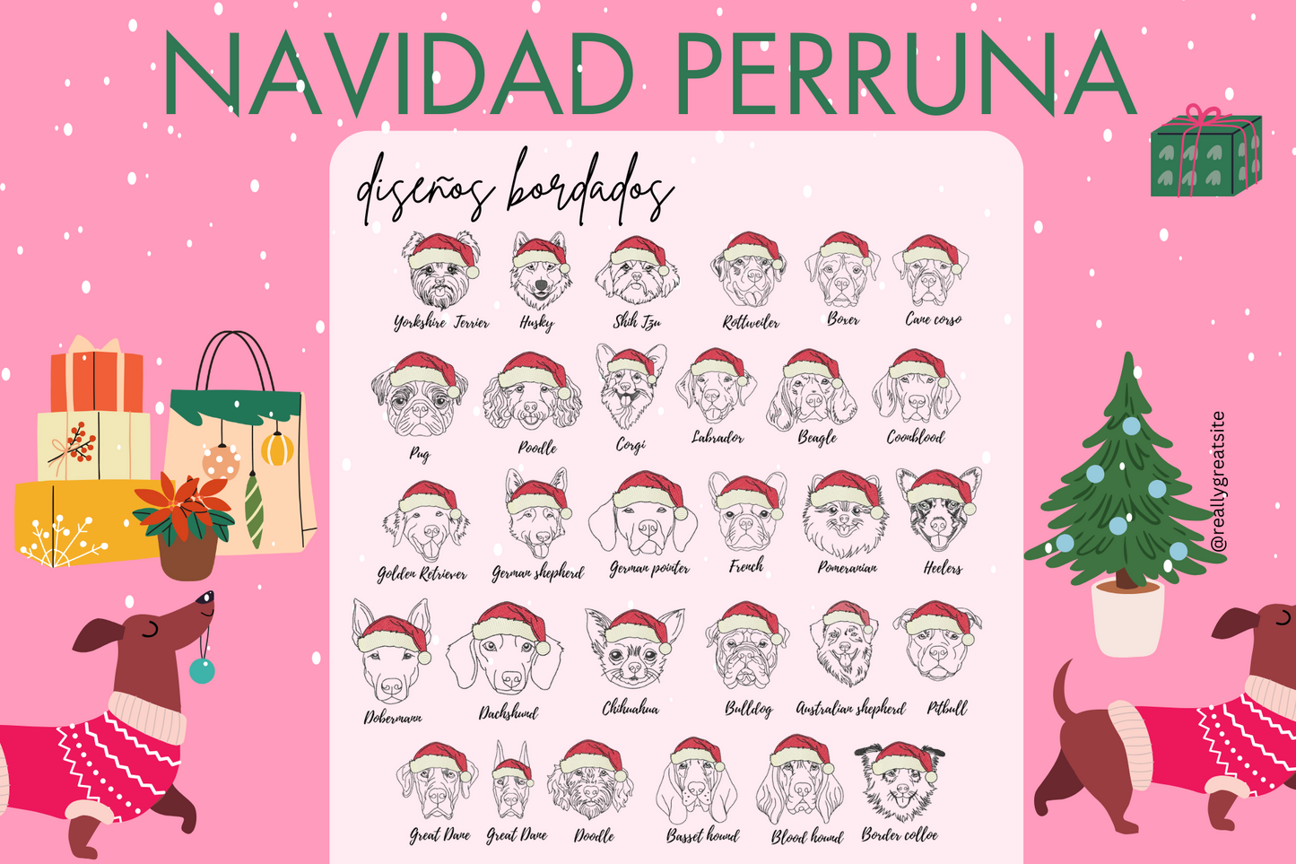 Perritos Navideños Tees- Bordados personalizados - HOODVANA