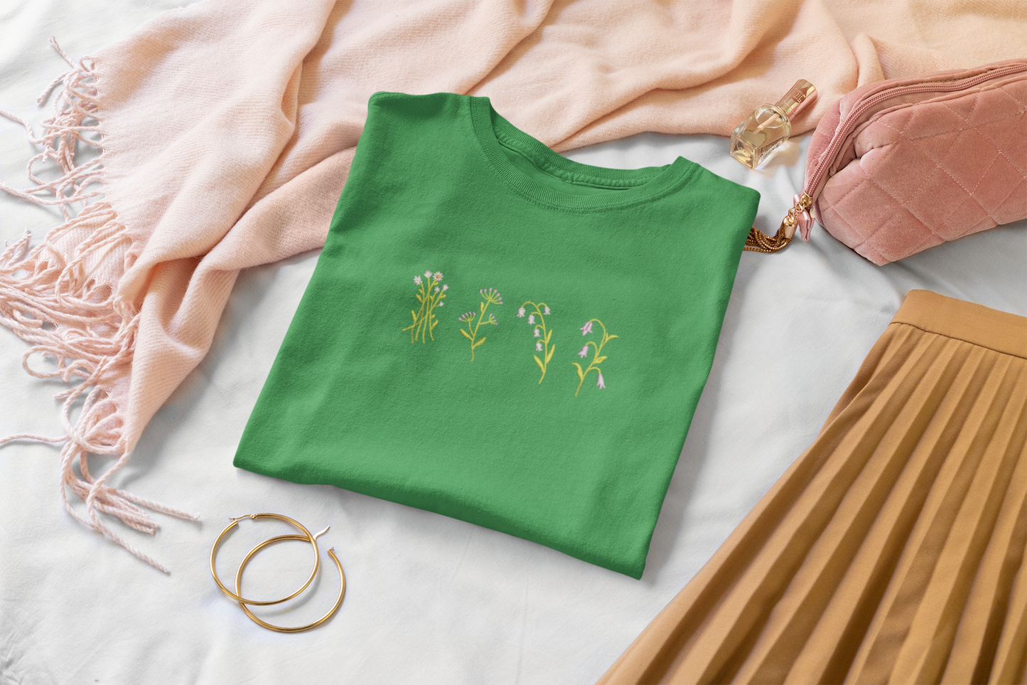 Wildflowers Green Tees - Diseño Bordado - HOODVANA